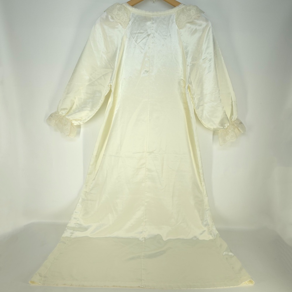 Vintage Llise Stevens Nightgown Womens Medium White Satin Lace Ruffle Cuffs Long - Picture 3 of 16